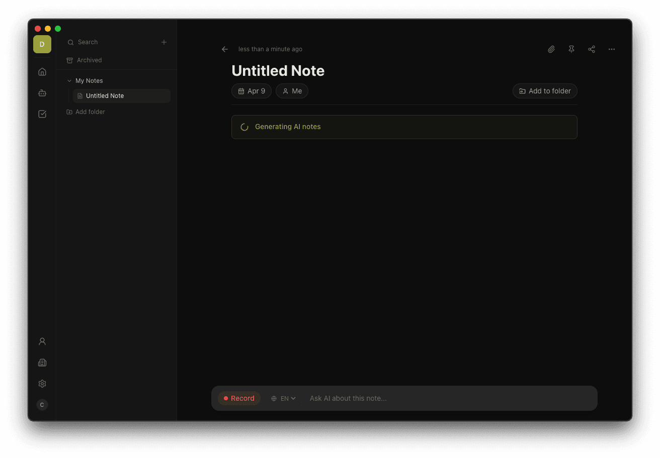 Ringo generating AI notes after a recording