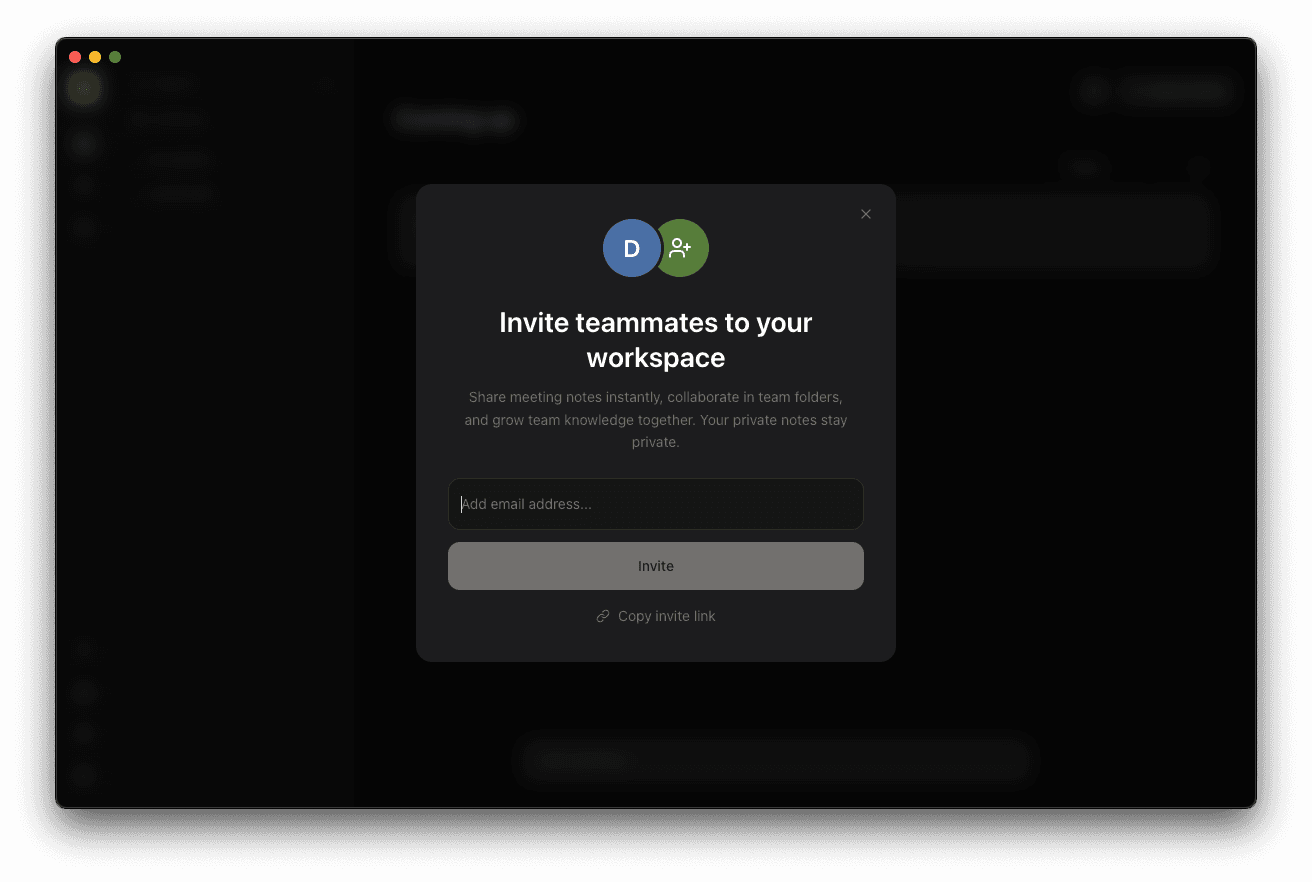 Invite teammates modal